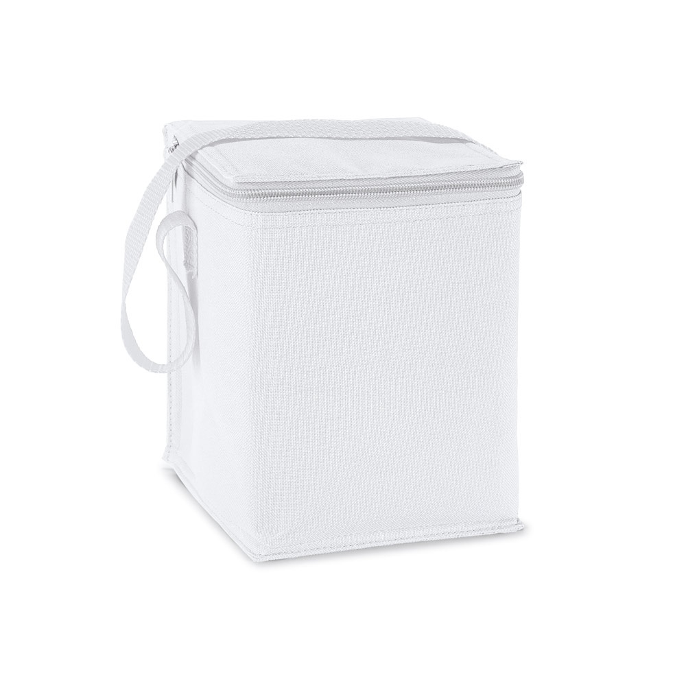 Bolsa térmica em 600D 4 litros na cor Branco, personalizada com a logo da empresa