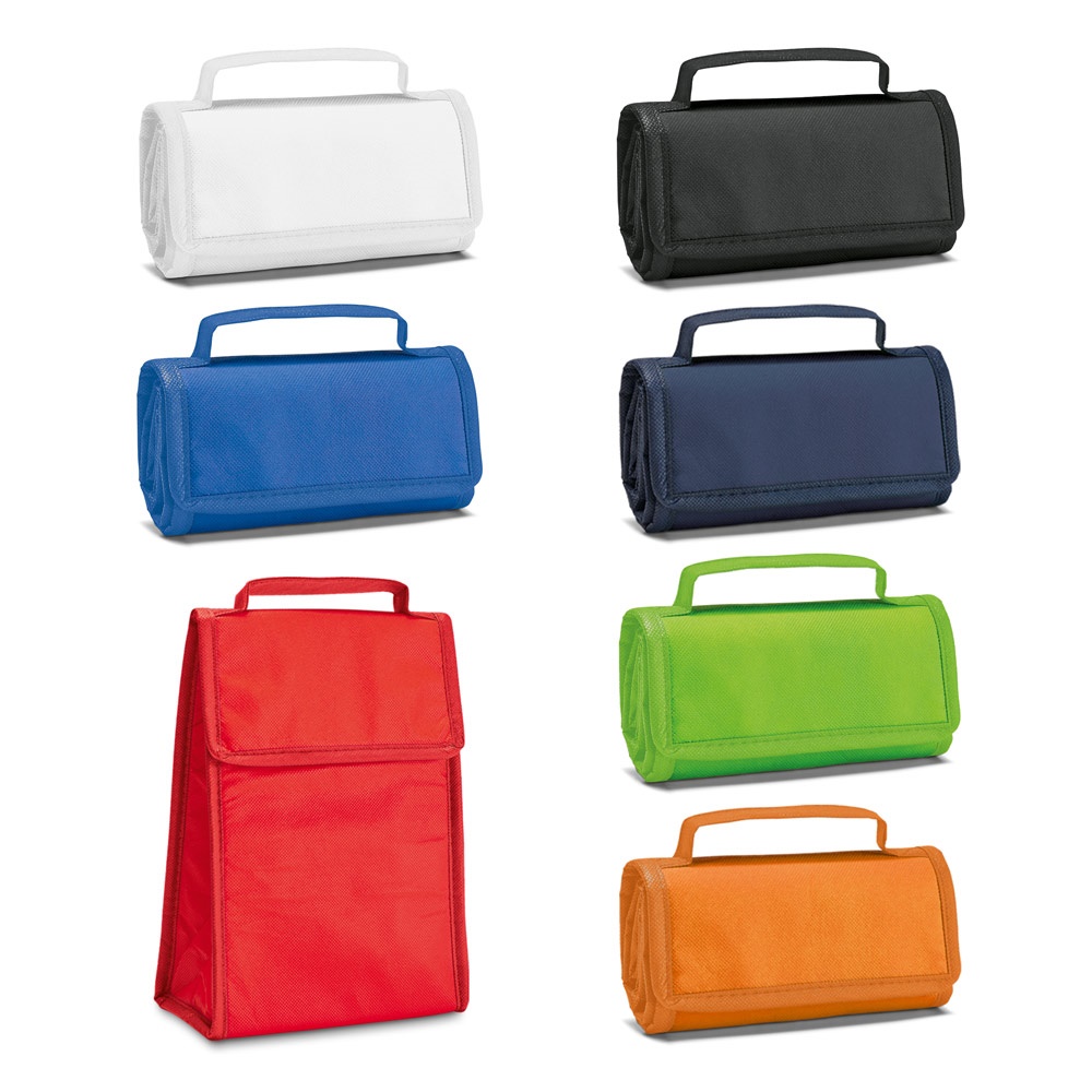 Bolsa térmica dobrável 3 litros em non-woven com fecho aderente personalizada com a logo da empresa