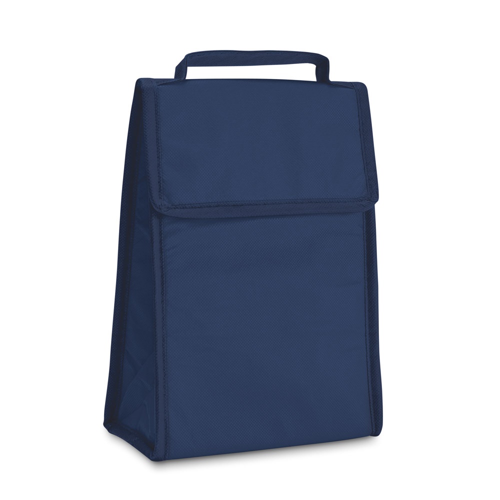 Bolsa térmica dobrável 3 litros em non-woven com fecho aderente personalizada com a logo da empresa, na cor azul