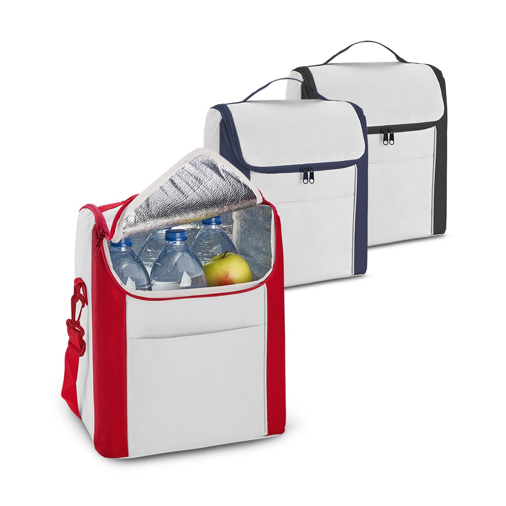 Bolsa térmica em 600D 18 litros com bolso frontal personalizada com a logo da empresa