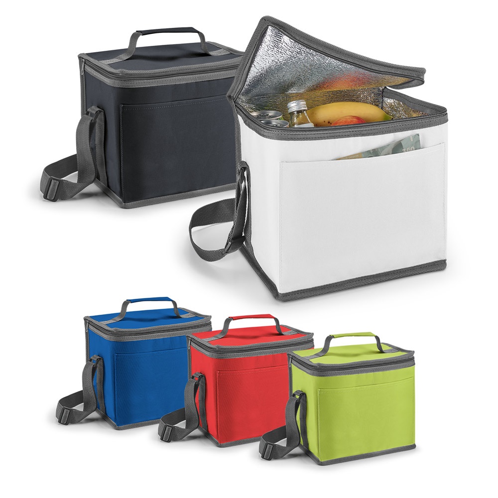 Bolsa térmica em 600D 9 litros com bolso frontal personalizada com a logo da empresa