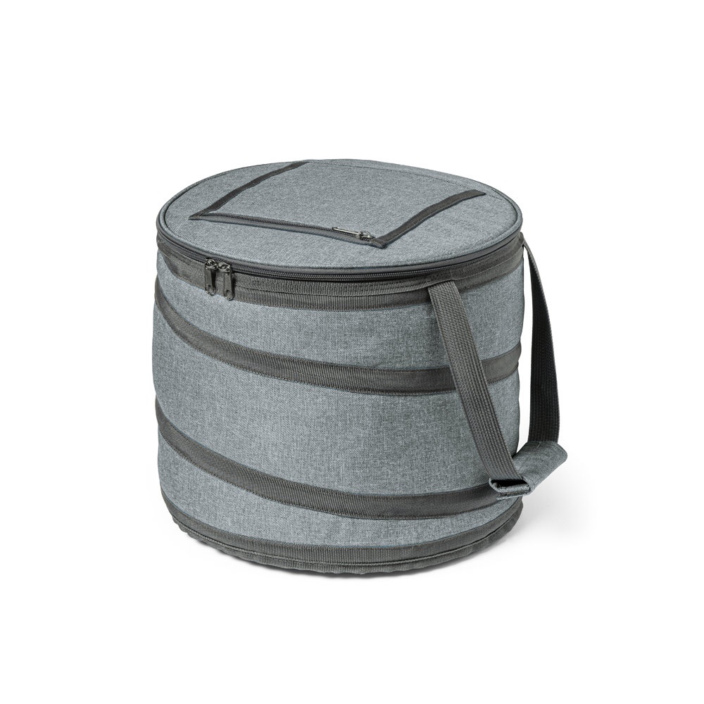 Sacola térmica flexível 13 litros em 600D personalizada com a logo da empresa, na cor cinza