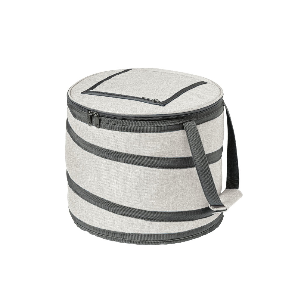 Sacola térmica flexível 13 litros em 600D na cor Branco pastel, personalizada com a logo da empresa