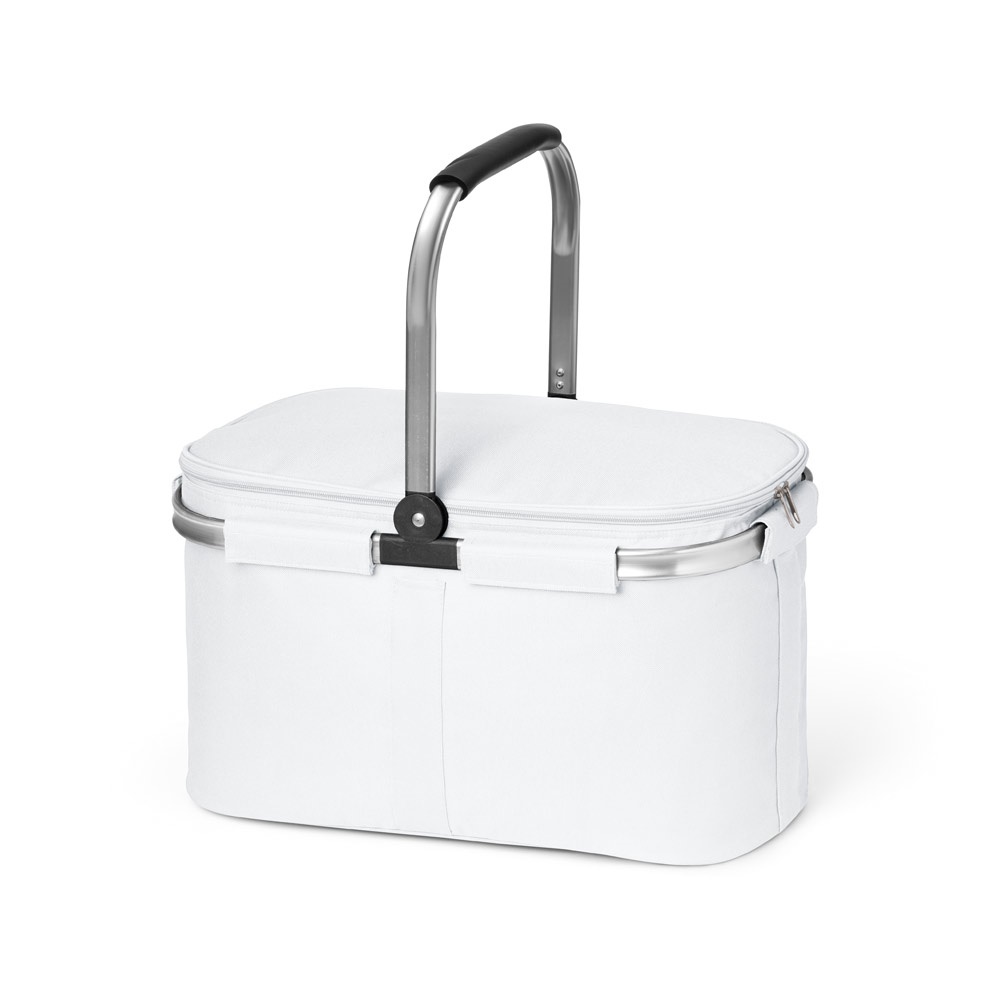 Sacola térmica flexível em 600D 25 litros na cor Branco, personalizada com a logo da empresa