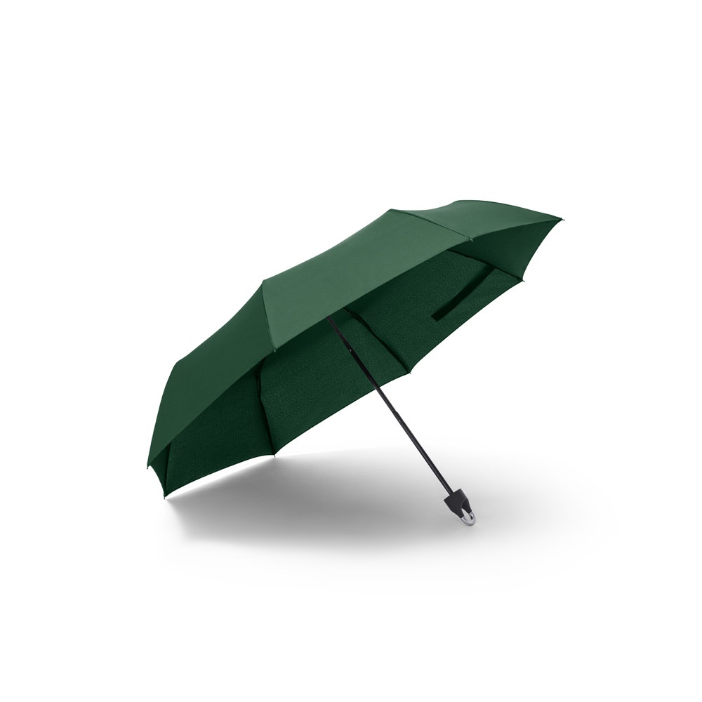 Guarda-chuva dobrável manual de 21" em pongee reciclado personalizado com a logo da empresa, na cor verde escuro