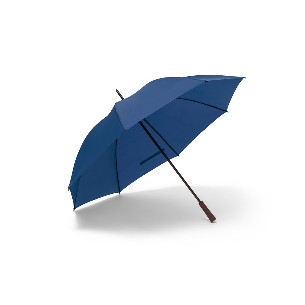 Guarda-chuva manual em poliéster 190T de 127 cm com pega de madeira personalizado com a logo da empresa, na cor azul