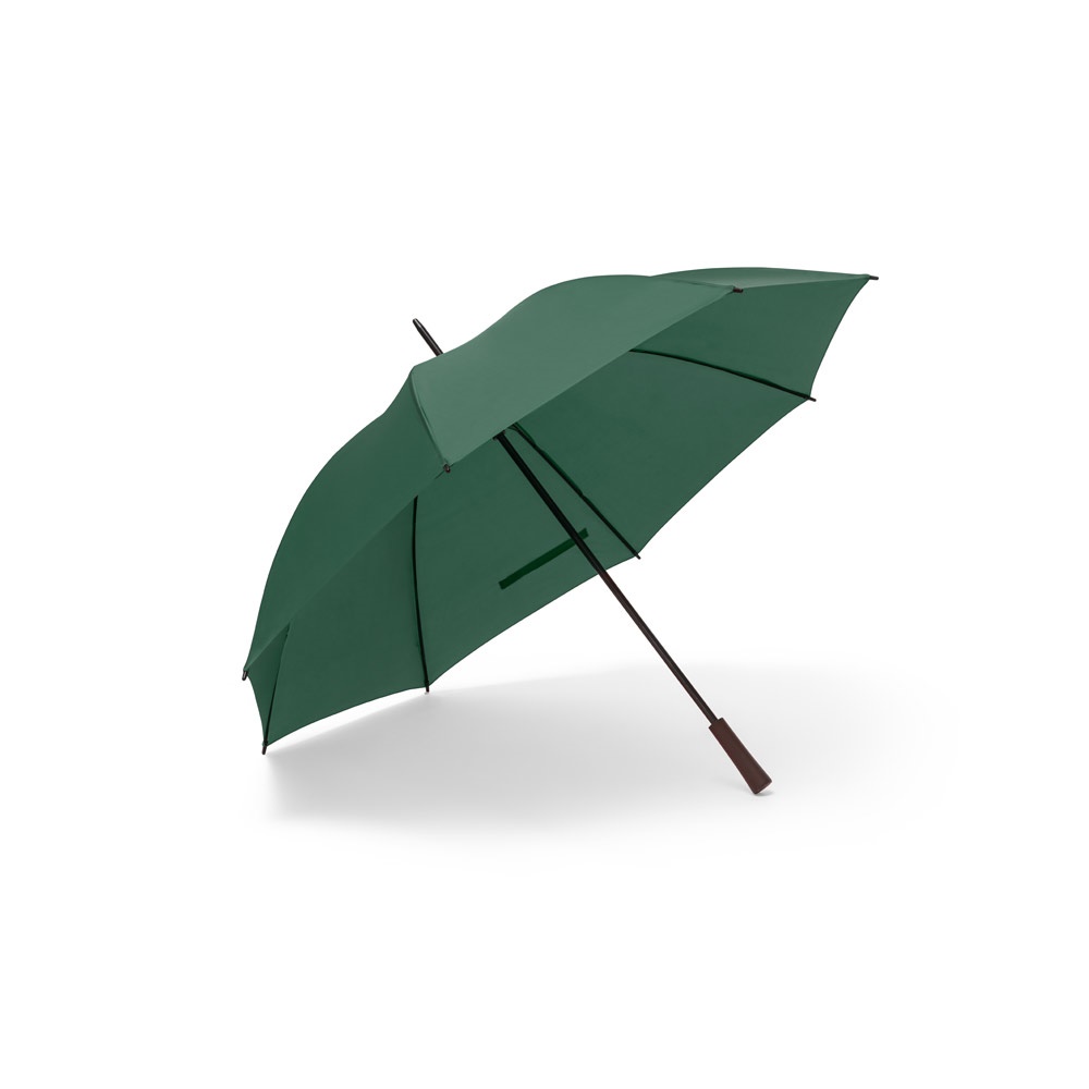Guarda-chuva manual em poliéster 190T de 127 cm com pega de madeira personalizado com a logo da empresa, na cor verde escuro