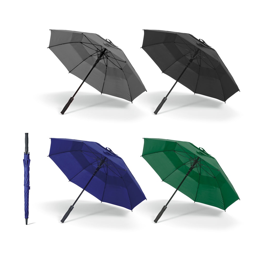 Guarda-chuva em poliéster 100% reciclado 190T com abertura automática personalizado com a logo da empresa