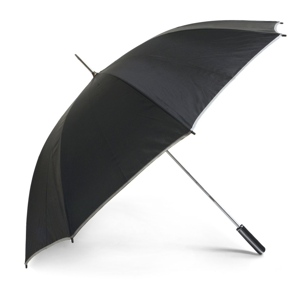 Guarda-chuva em poliéster 190T com pega em EVA na cor Preto, personalizado com a logo da empresa