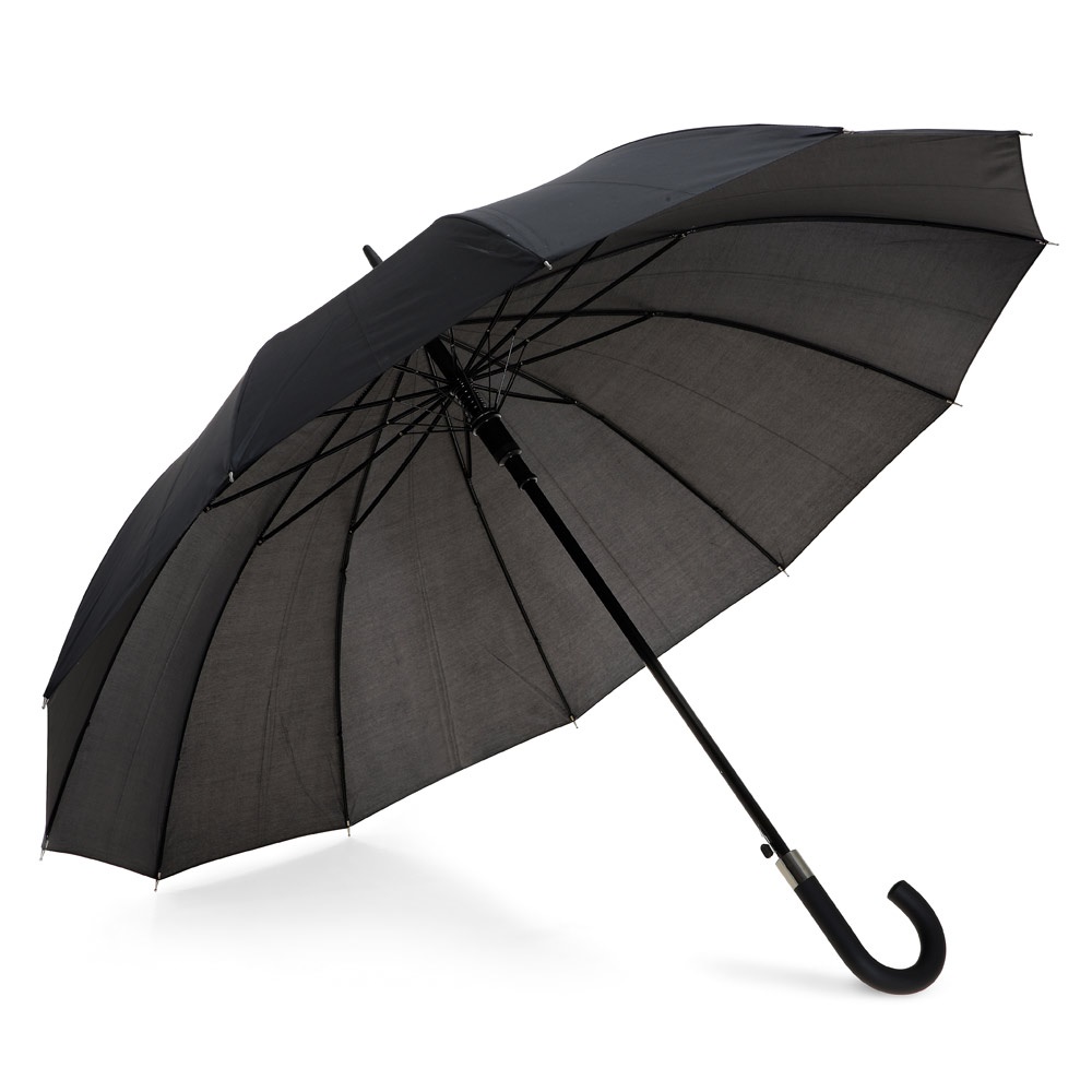 Guarda-chuva de 12 varetas em poliéster 190T com abertura automática na cor Preto, personalizado com a logo da empresa