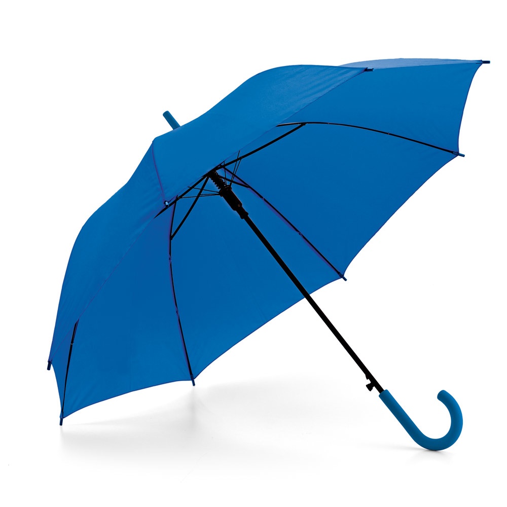 Guarda-chuva automático em poliéster 190T com pega emborrachada personalizado com a logo da empresa, na cor azul royal