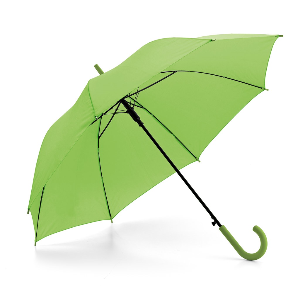 Guarda-chuva automático em poliéster 190T com pega emborrachada personalizado com a logo da empresa, na cor verde claro