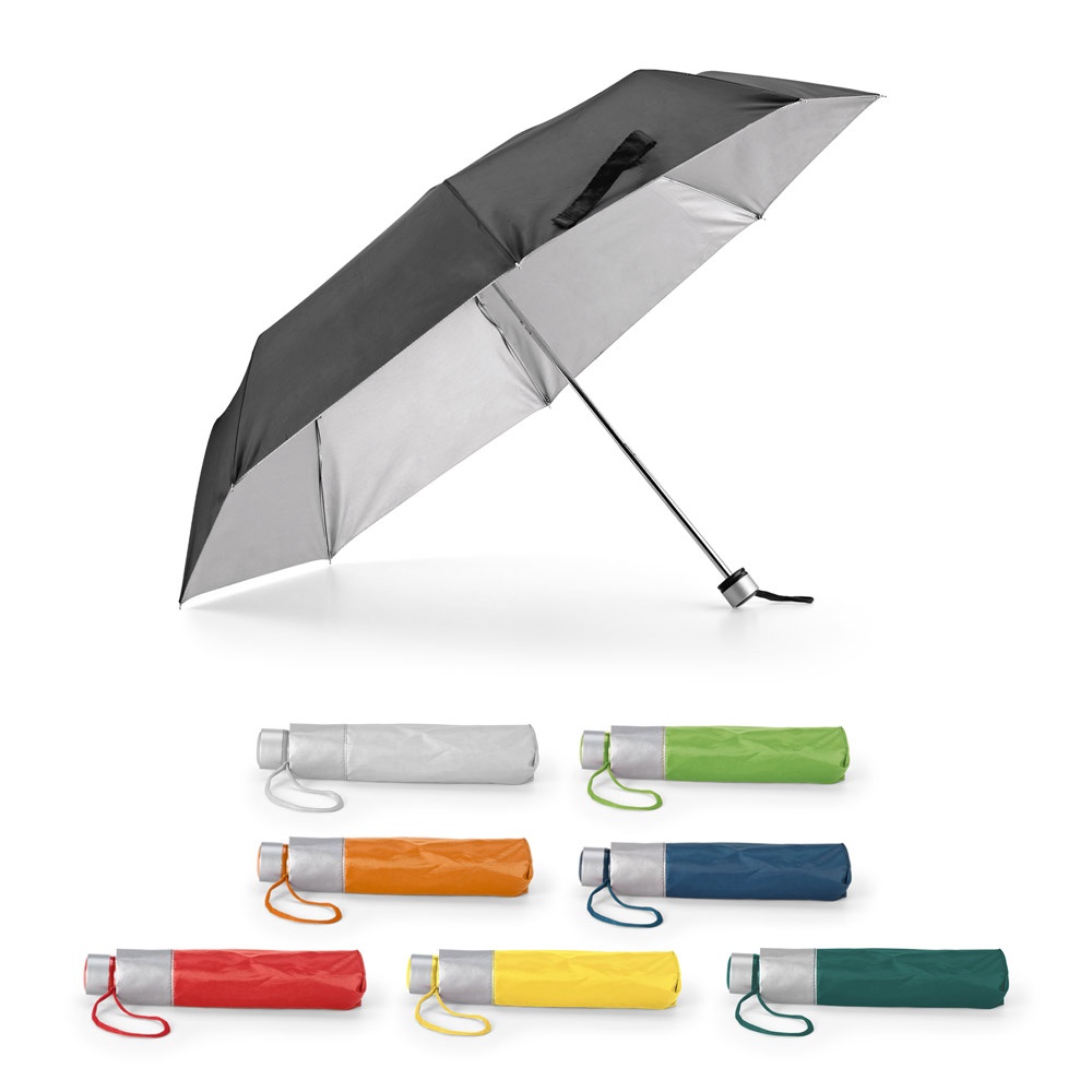 Guarda-chuva dobrável manual em poliéster 190T com interior cinza personalizado com a logo da empresa