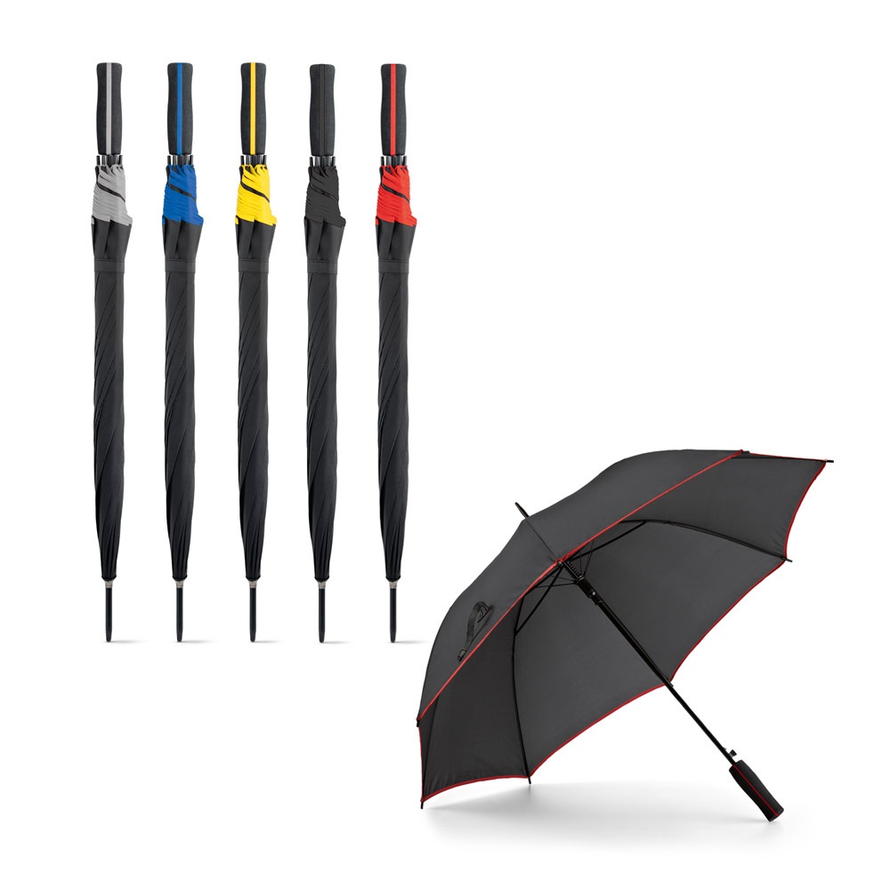 Guarda-chuva automático em poliéster 190T com friso colorido personalizado com a logo da empresa
