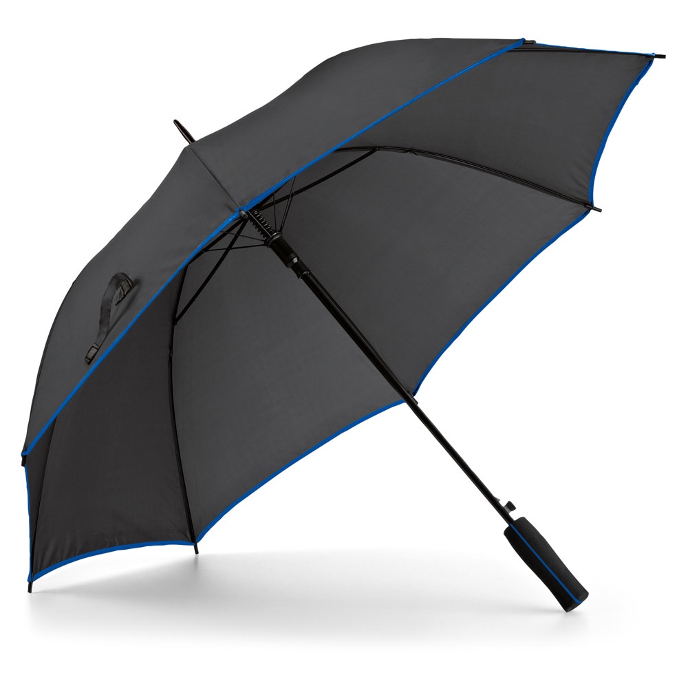 Guarda-chuva automático em poliéster 190T com friso colorido personalizado com a logo da empresa, na cor azul royal