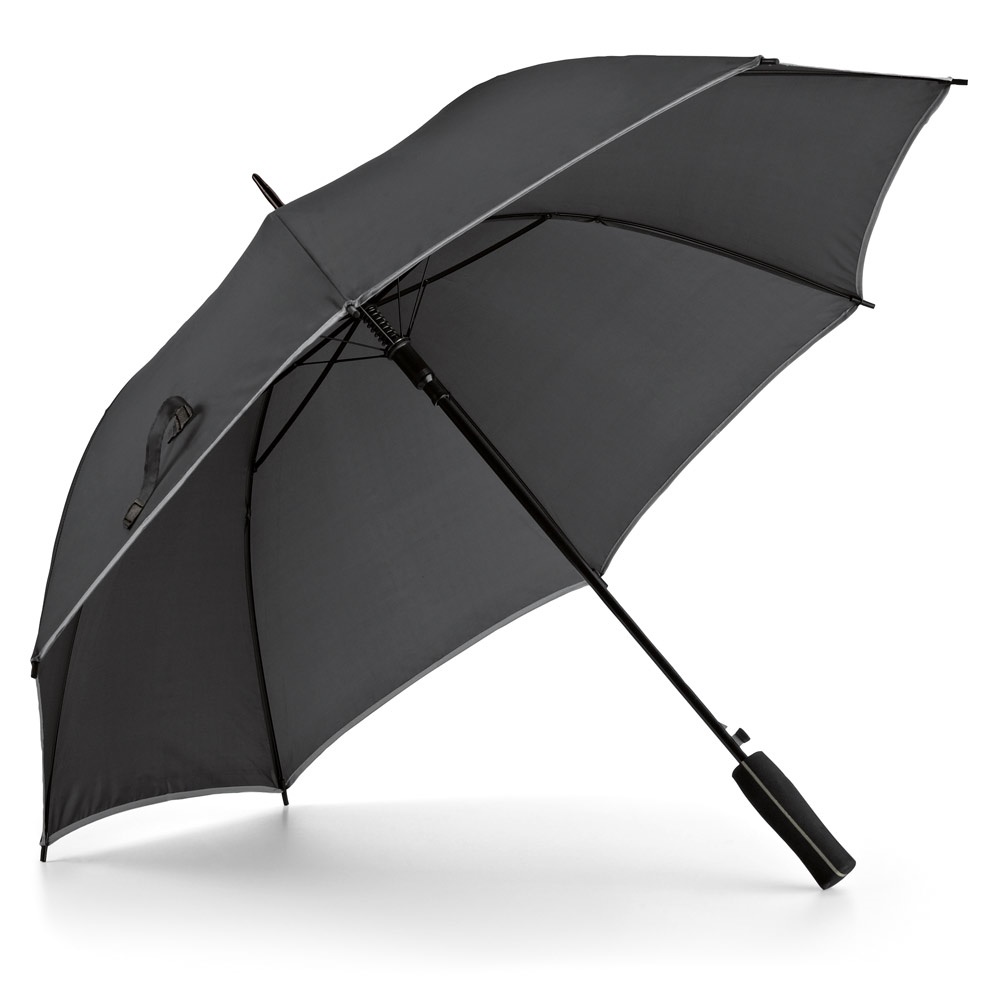 Guarda-chuva automático em poliéster 190T com friso colorido na cor Cromado satinado, personalizado com a logo da empresa