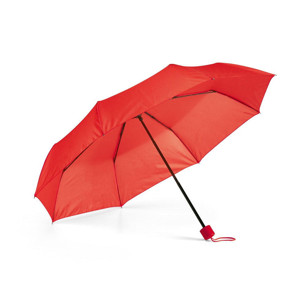 Guarda-chuva dobrável manual em poliéster 190T com bolsa personalizado com a logo da empresa, na cor vermelho