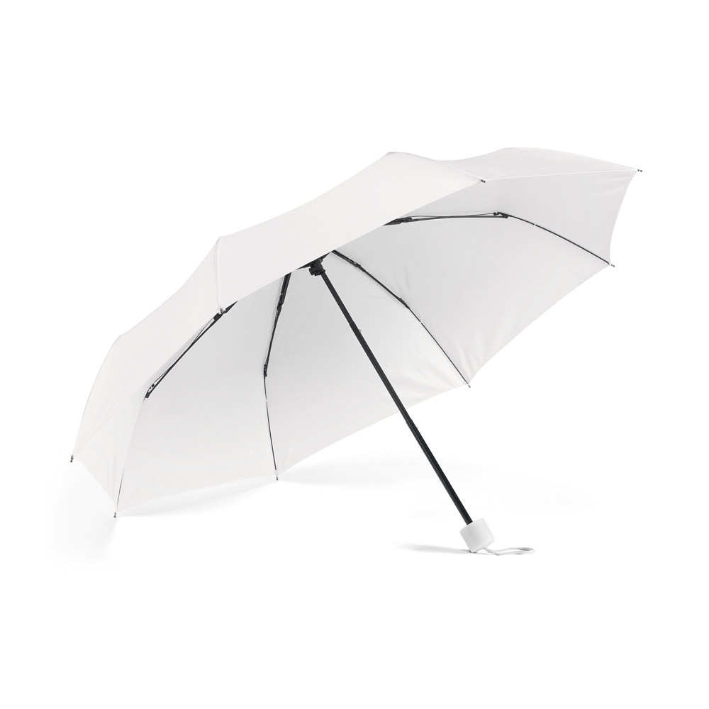 Guarda-chuva dobrável manual em poliéster 190T com bolsa na cor Branco, personalizado com a logo da empresa