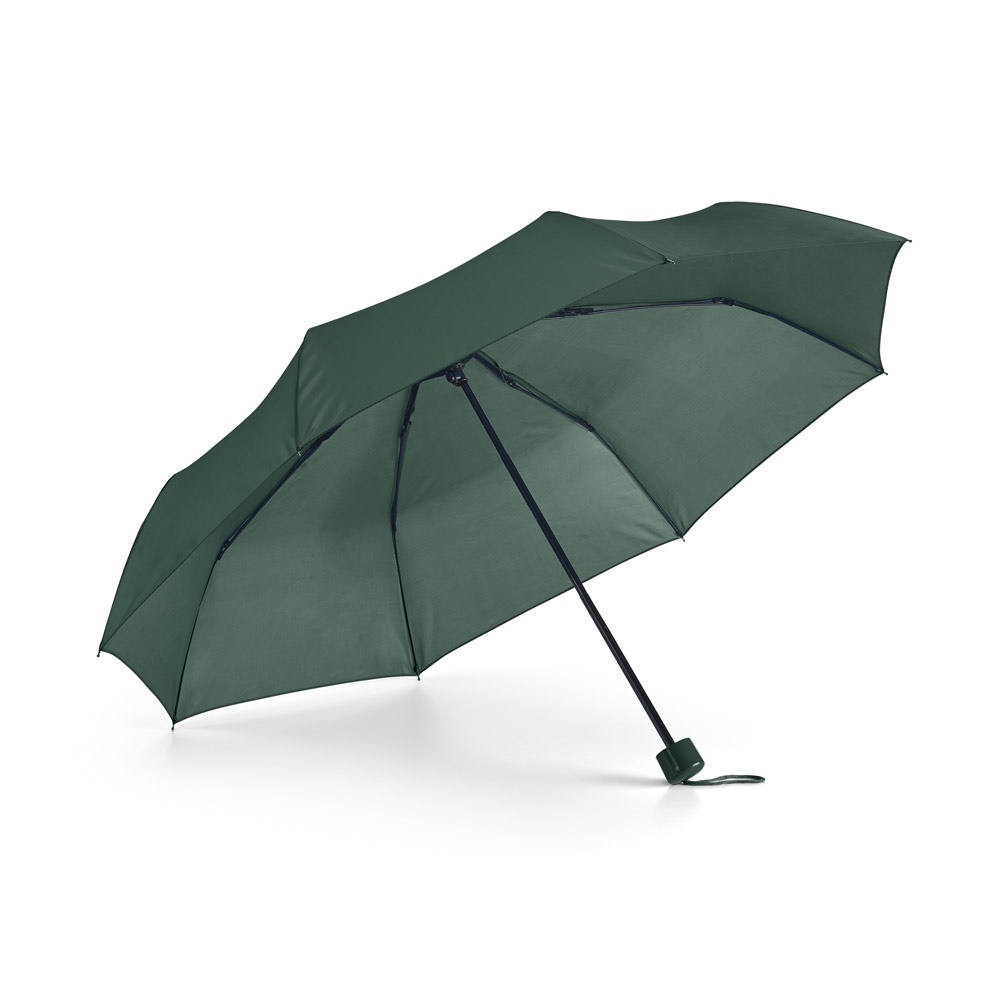 Guarda-chuva dobrável manual em poliéster 190T com bolsa personalizado com a logo da empresa, na cor verde escuro