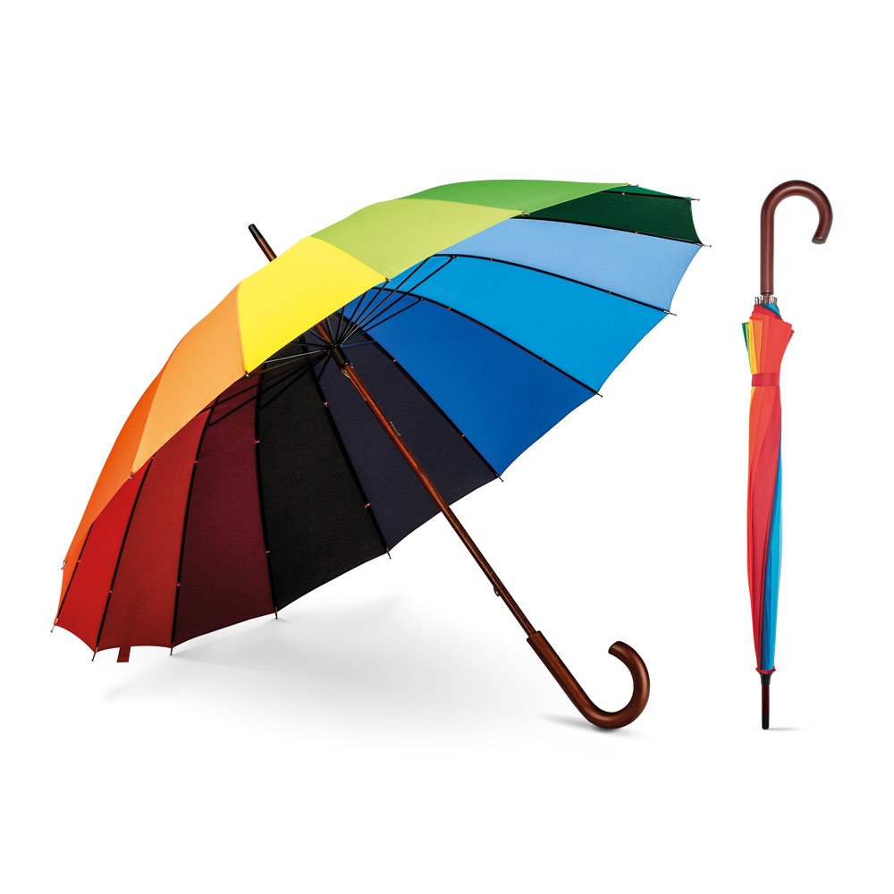 Guarda-chuva arco-íris em poliéster pongee 190T com 16 varetas personalizado com a logo da empresa