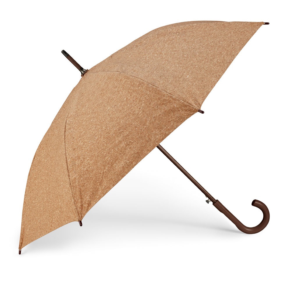 Guarda-chuva em cortiça com abertura automática na cor Natural, personalizado com a logo da empresa