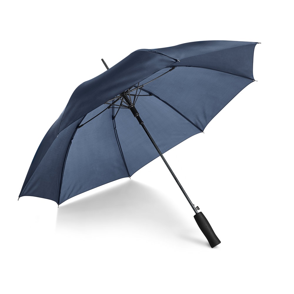 Guarda-chuva automático em pongee 190T com pega em EVA personalizado com a logo da empresa, na cor azul
