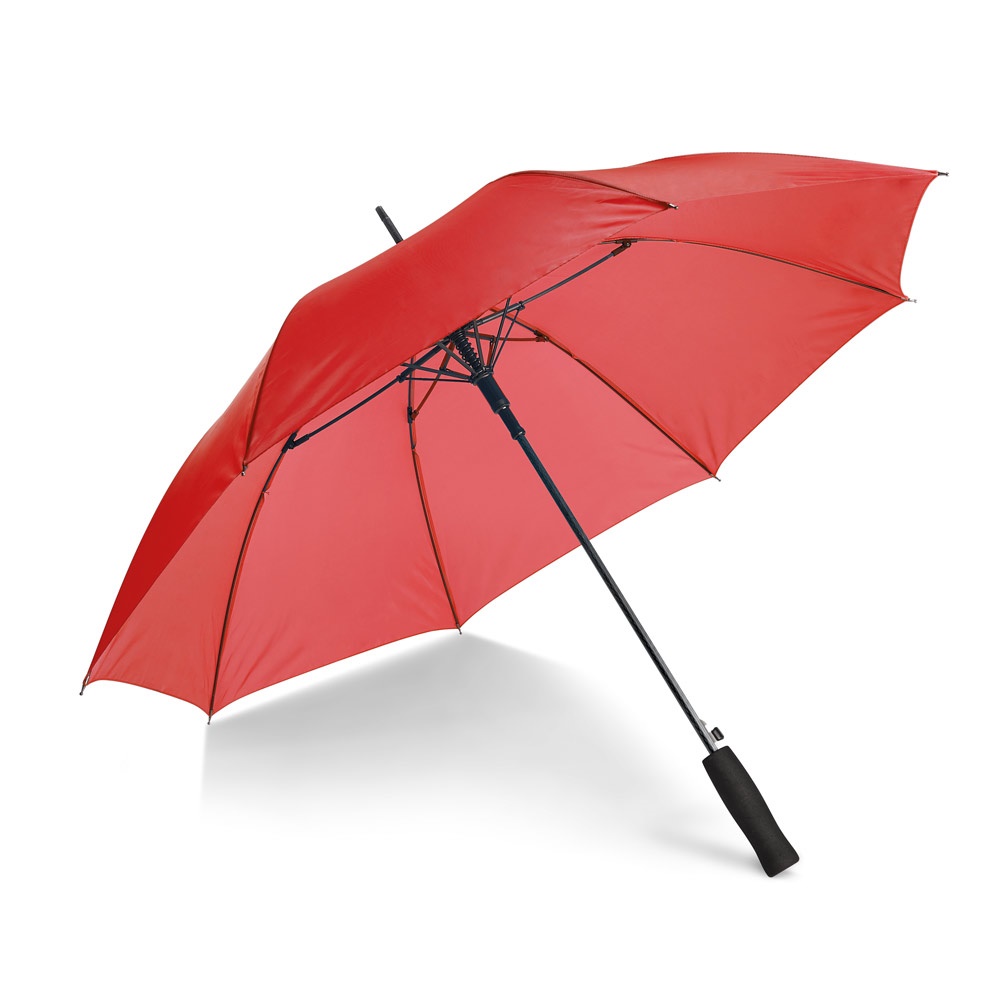 Guarda-chuva automático em pongee 190T com pega em EVA personalizado com a logo da empresa, na cor vermelho