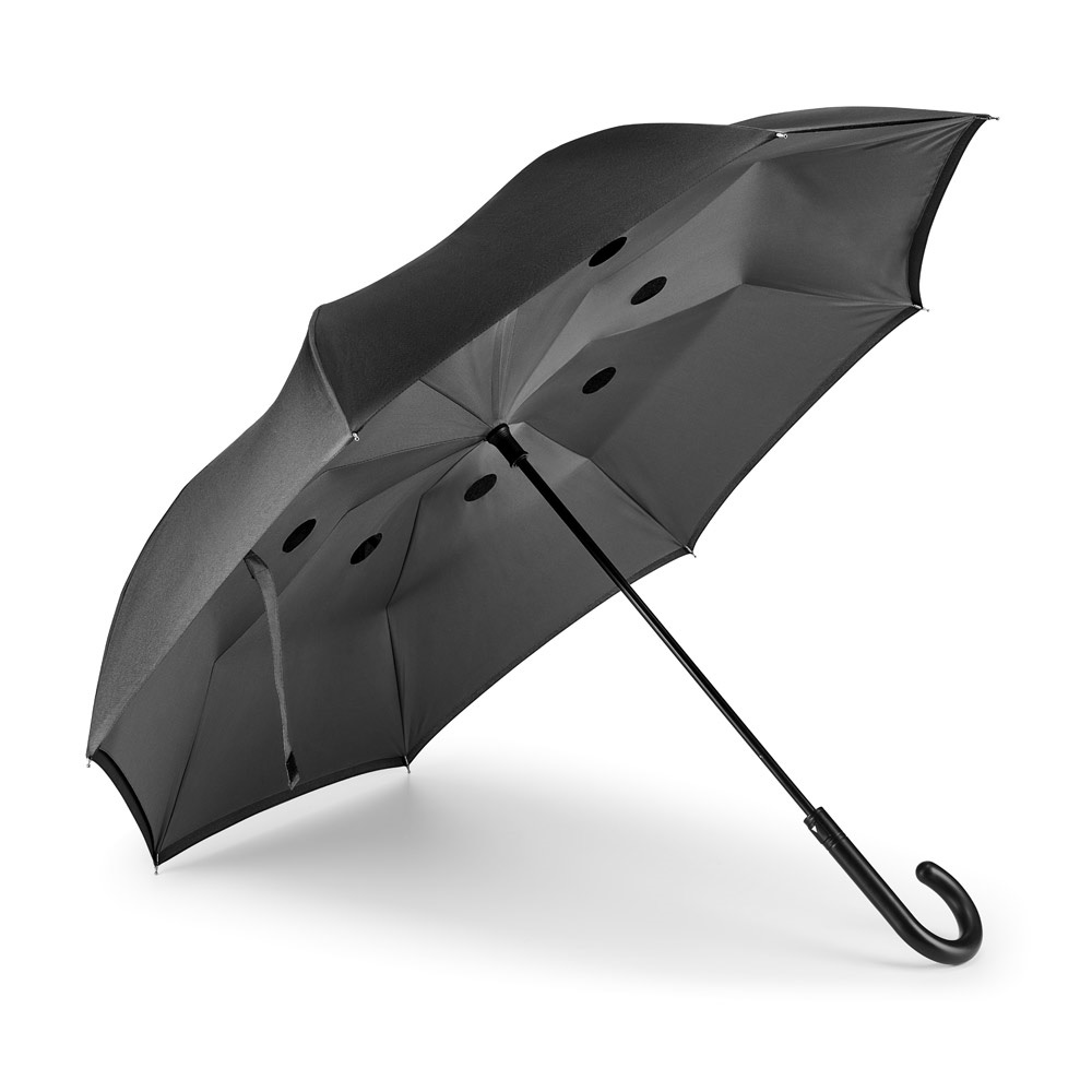 Guarda-chuva, reversível, em poliéster pongee 190T na cor Cinza, personalizado com a logo da empresa
