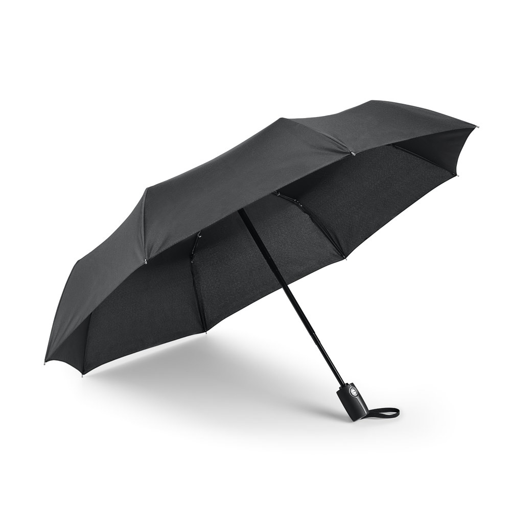 Guarda-chuva, dobrável, em pongee 190T com abertura e fecho automático na cor Preto, personalizado com a logo da empresa