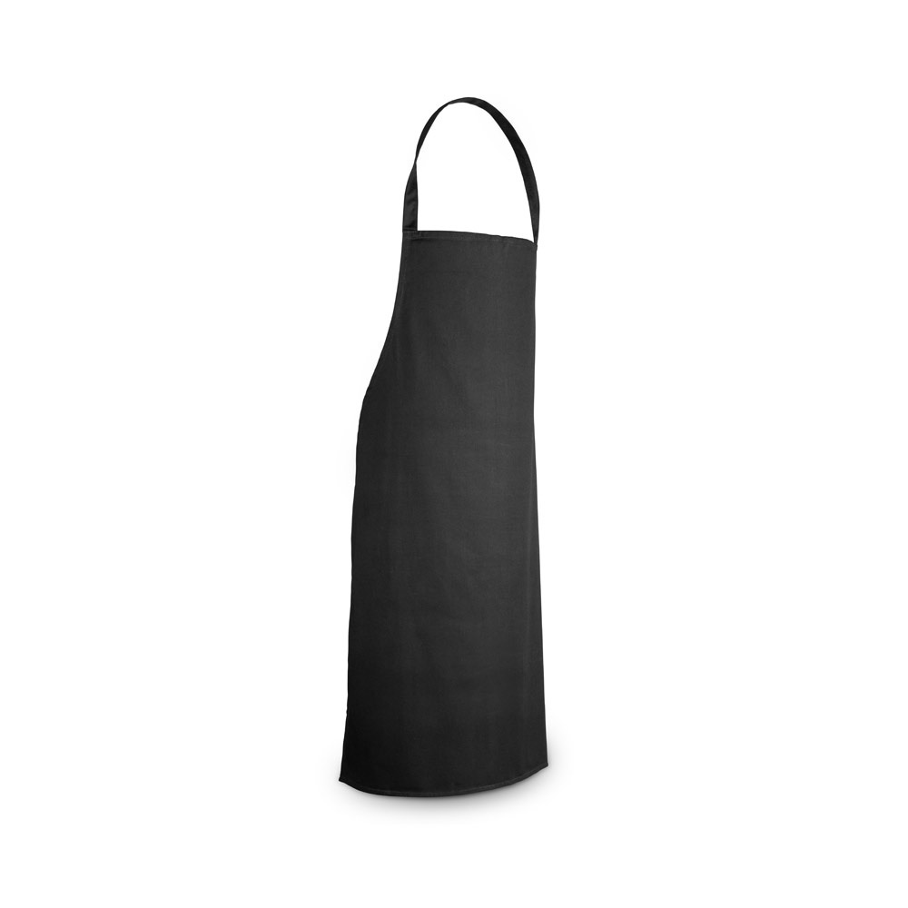 Avental de algodão sarjado (180 g/m²) na cor Preto, personalizado com a logo da empresa