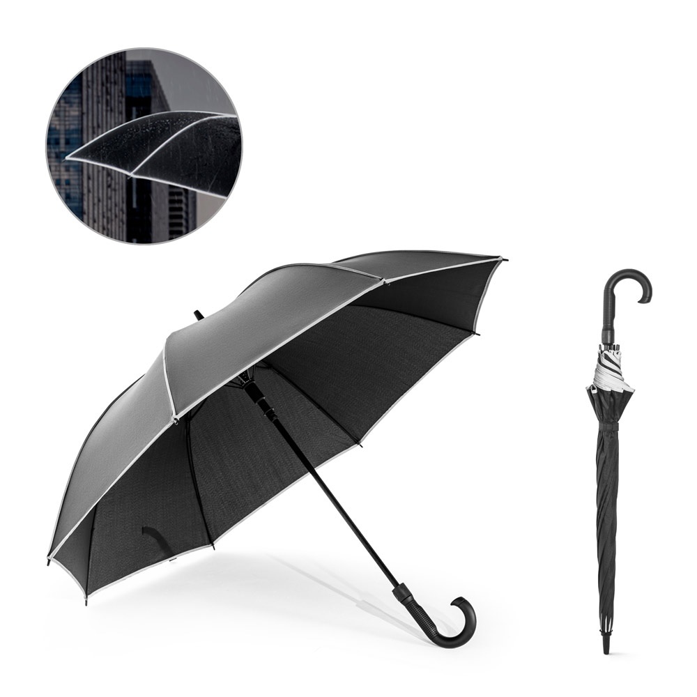 Guarda-chuva automático de 27" em pongee reciclado com refletivos personalizado com a logo da empresa