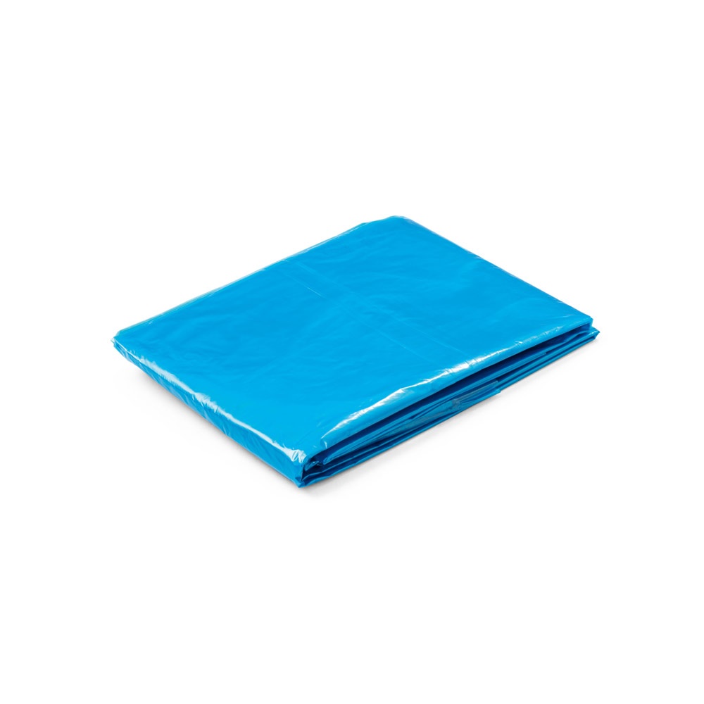 Capa de chuva de plástico na cor Azul claro, personalizada com a logo da empresa