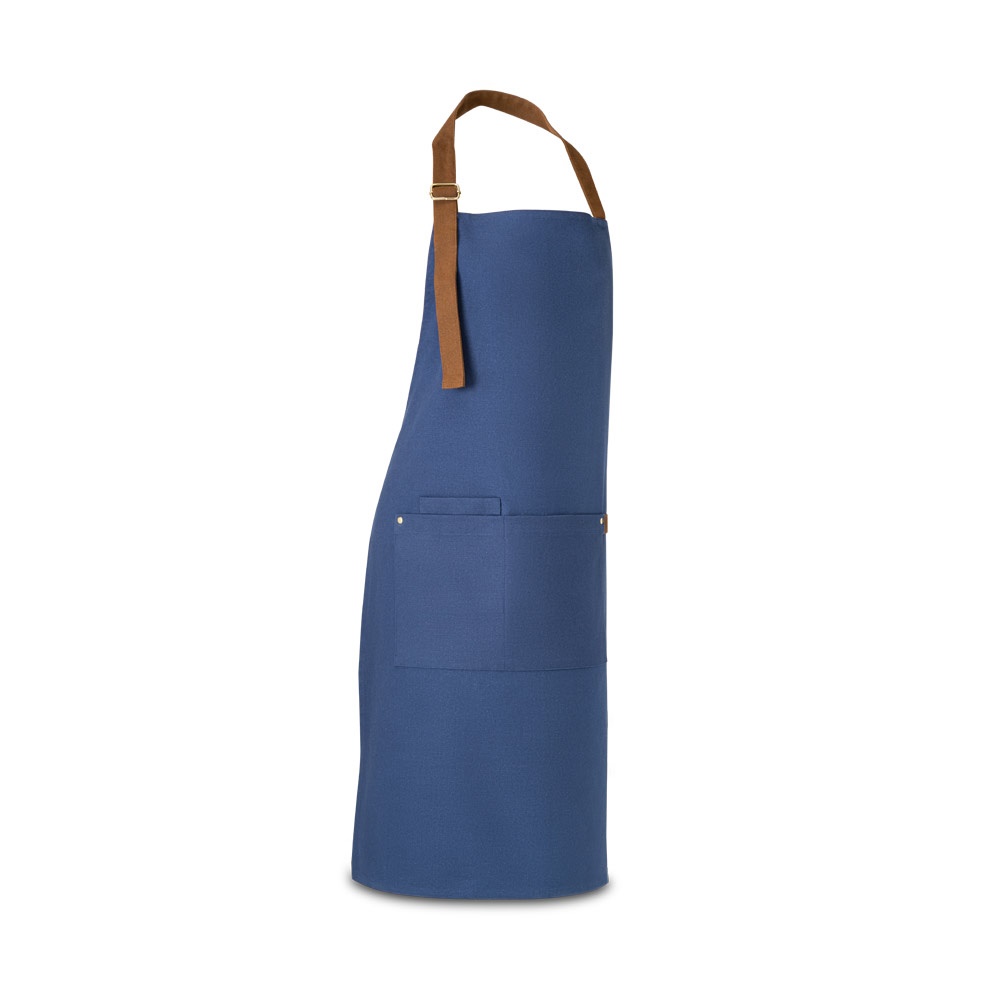 Avental 100% algodão canvas (300 g/m²) personalizado com a logo da empresa, na cor azul