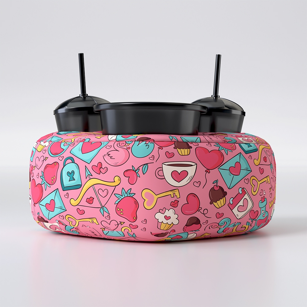 Almofada Porta Pipoca Coração Dia dos Namorados personalizada com a logo da empresa