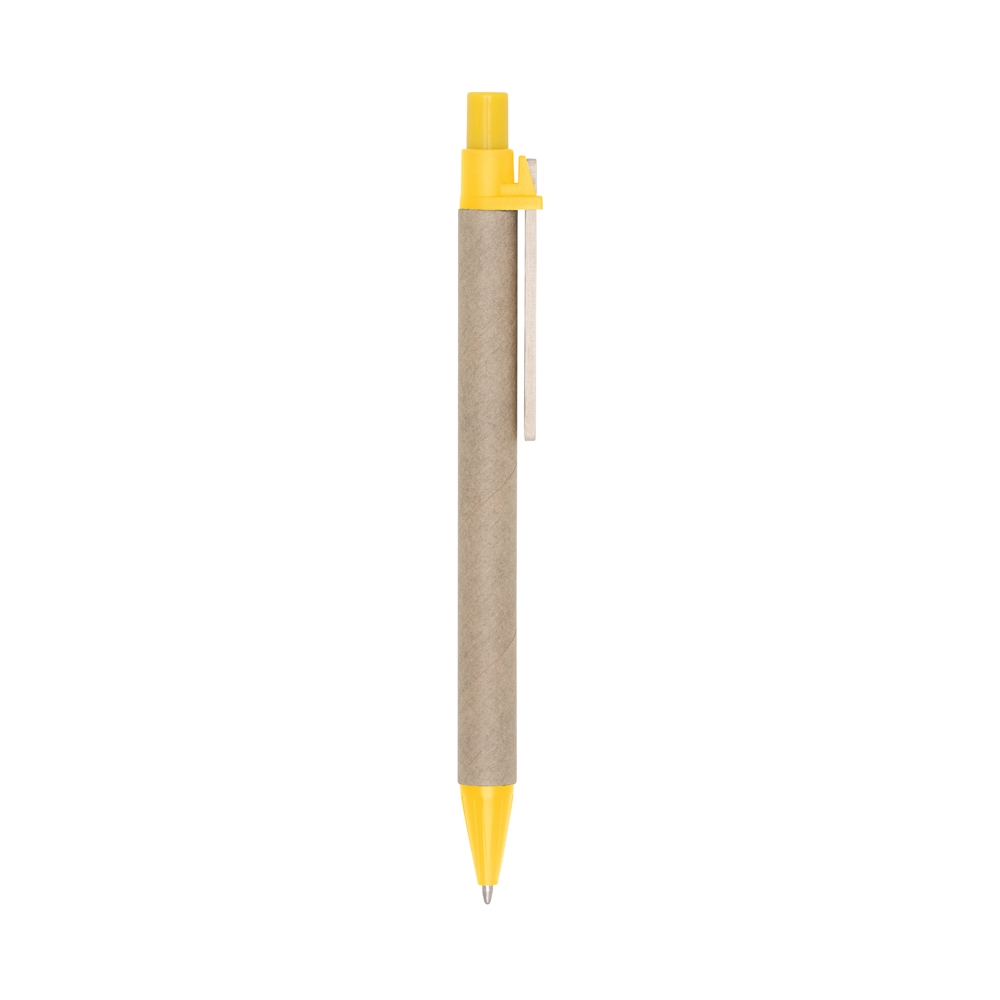 Caneta reciclável com detalhe colorido personalizada com a logo da empresa, na cor amarelo