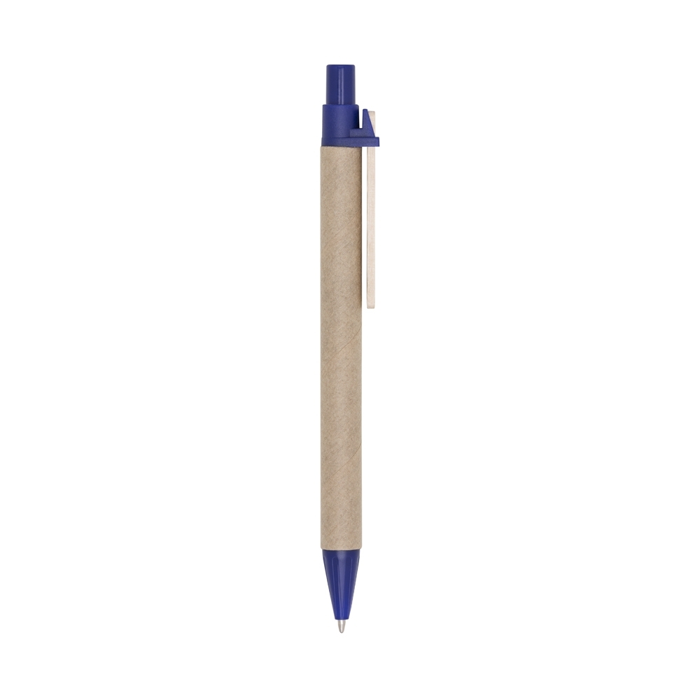 Caneta reciclável com detalhe colorido personalizada com a logo da empresa, na cor azul
