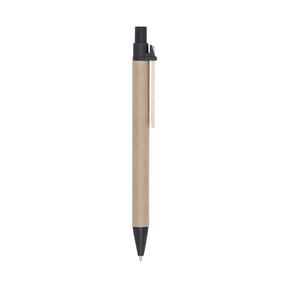 Caneta reciclável com detalhe colorido na cor Preto, personalizada com a logo da empresa