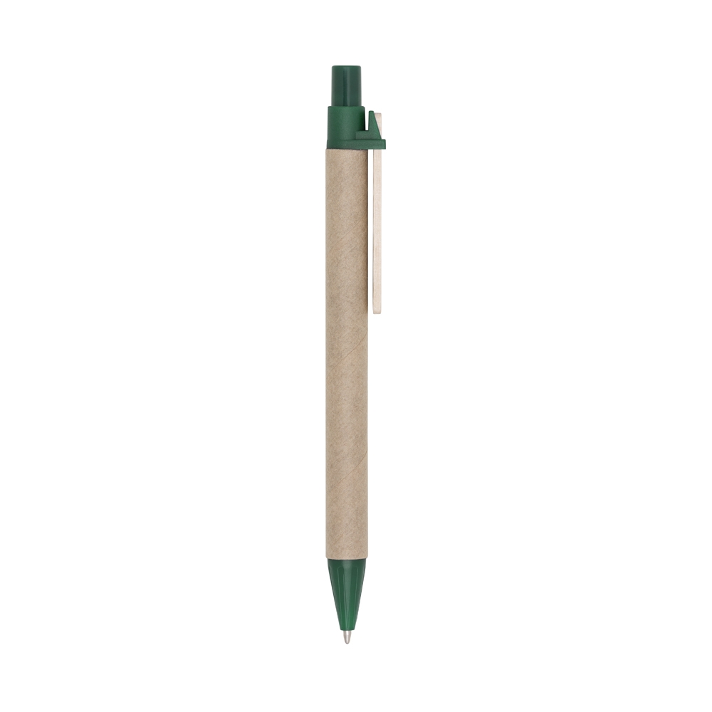 Caneta reciclável com detalhe colorido personalizada com a logo da empresa, na cor verde