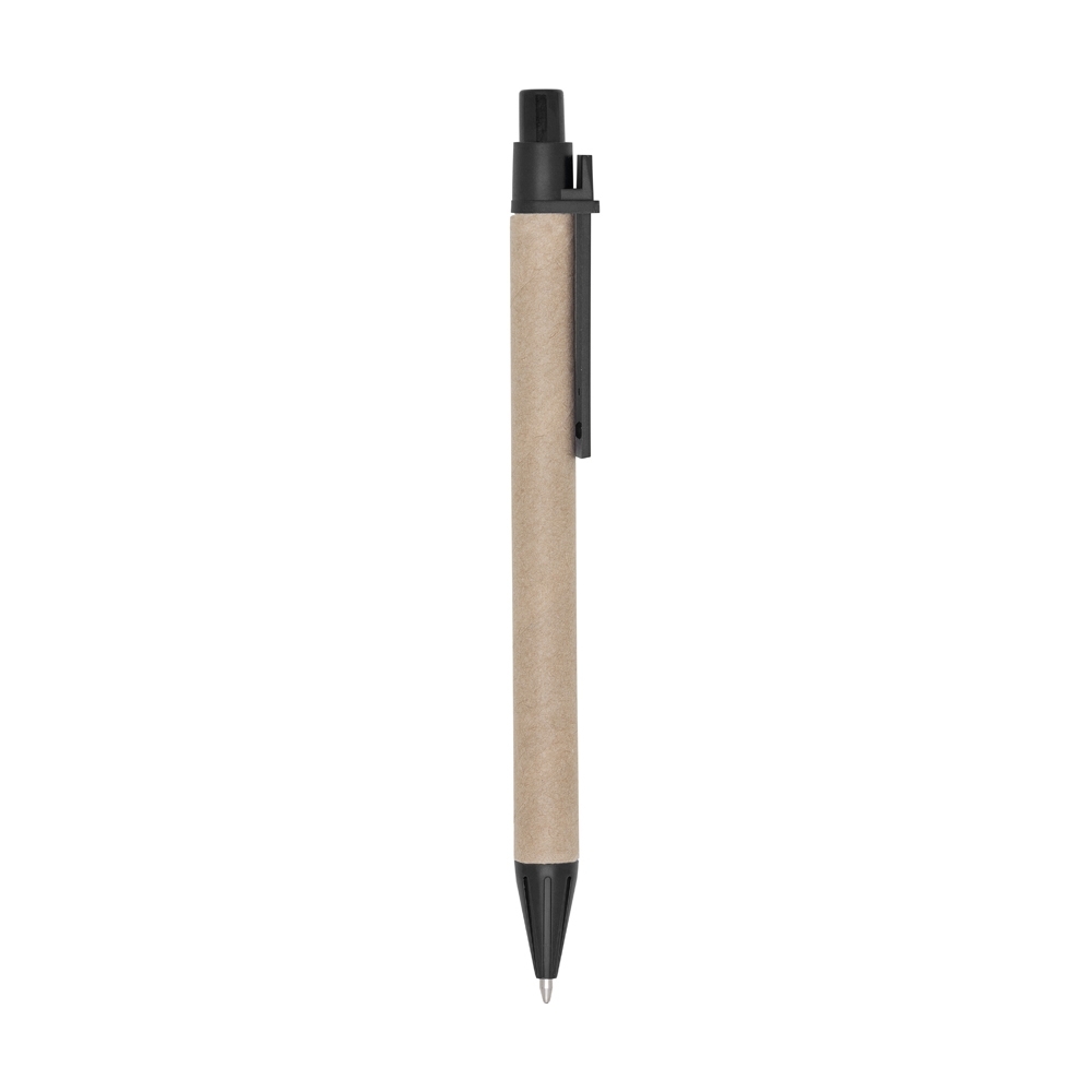 Caneta ecológica com clip plástico na cor Preto, personalizada com a logo da empresa
