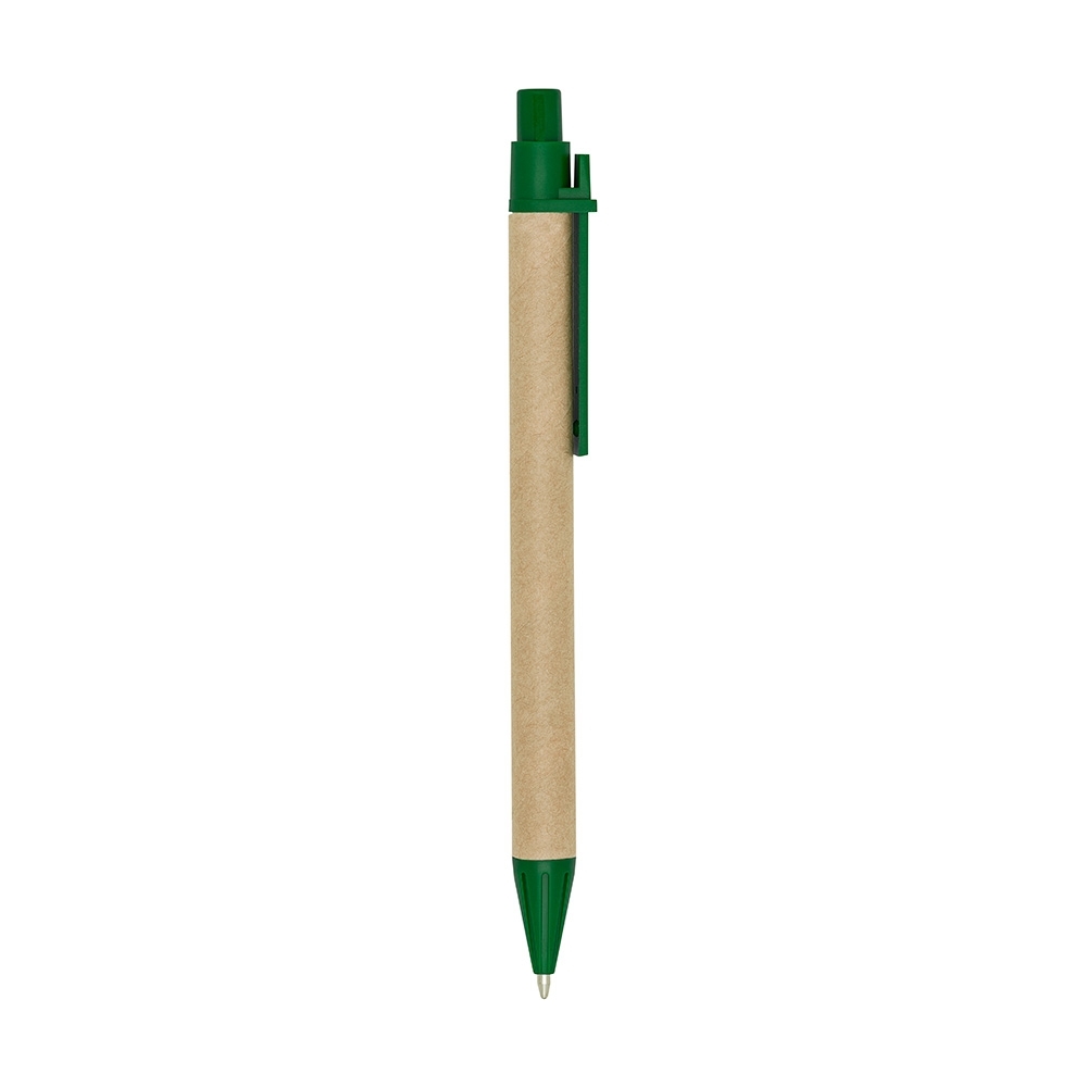 Caneta ecológica com clip plástico personalizada com a logo da empresa, na cor verde