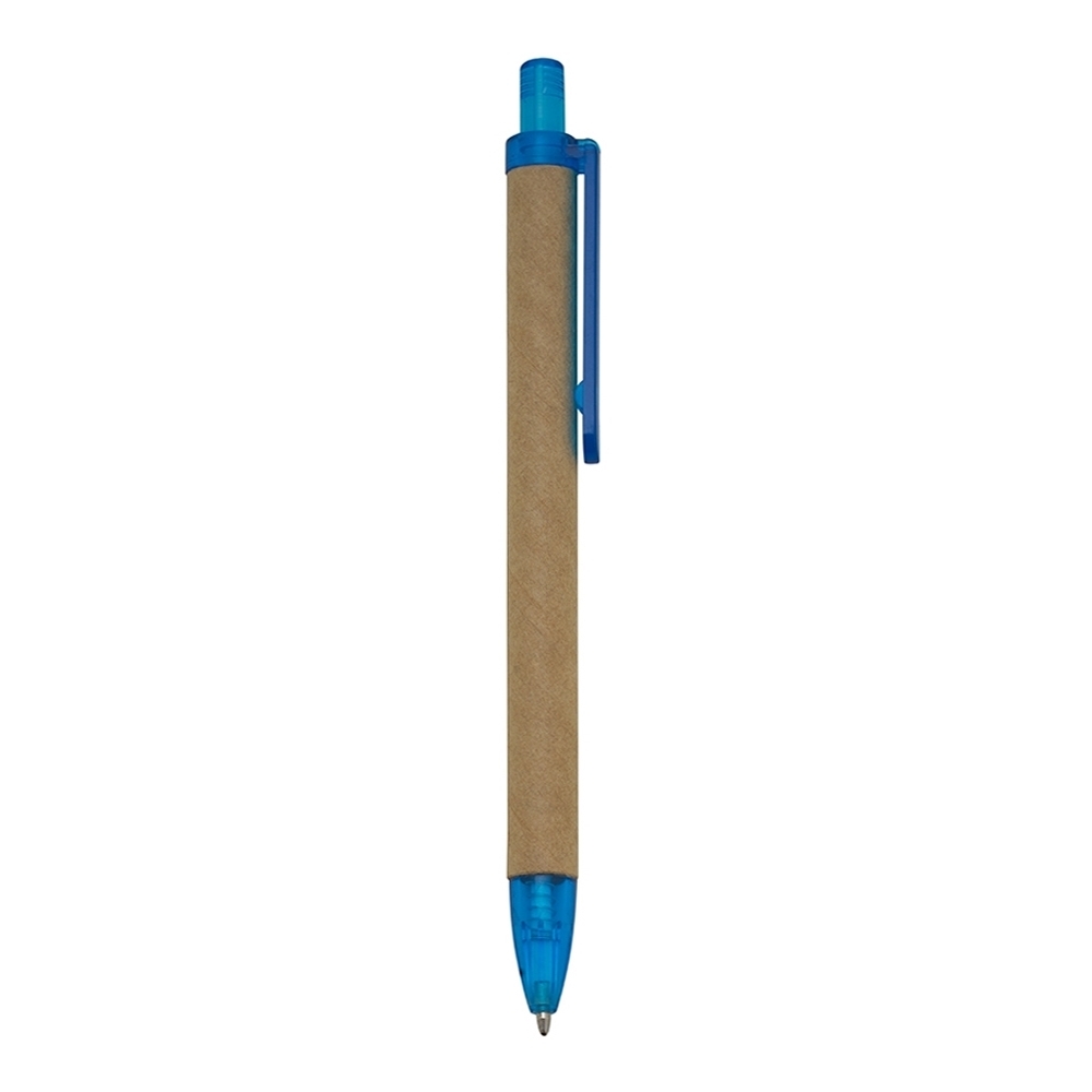 Caneta ecológica translúcida na cor Kraft / Azul, personalizada com a logo da empresa