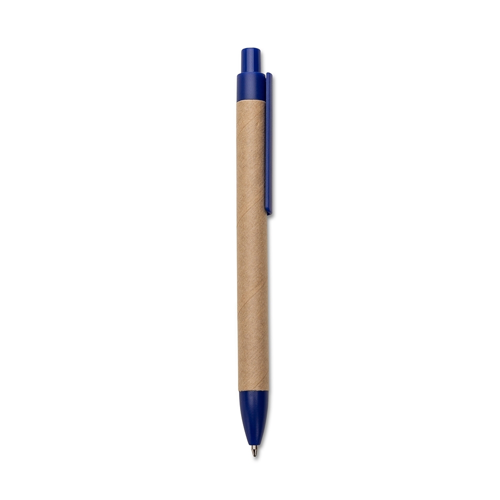 Caneta eco. com detalhe plástico personalizada com a logo da empresa, na cor azul