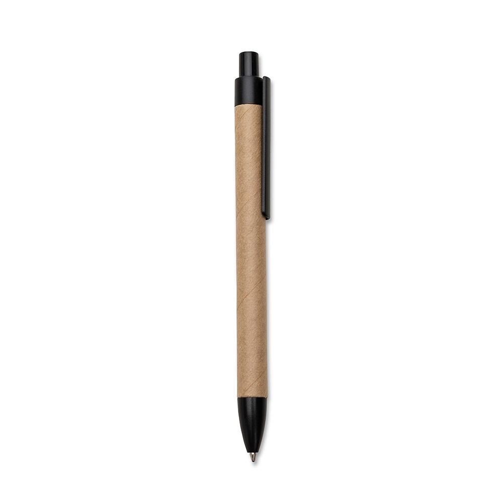 Caneta eco. com detalhe plástico na cor Preto, personalizada com a logo da empresa