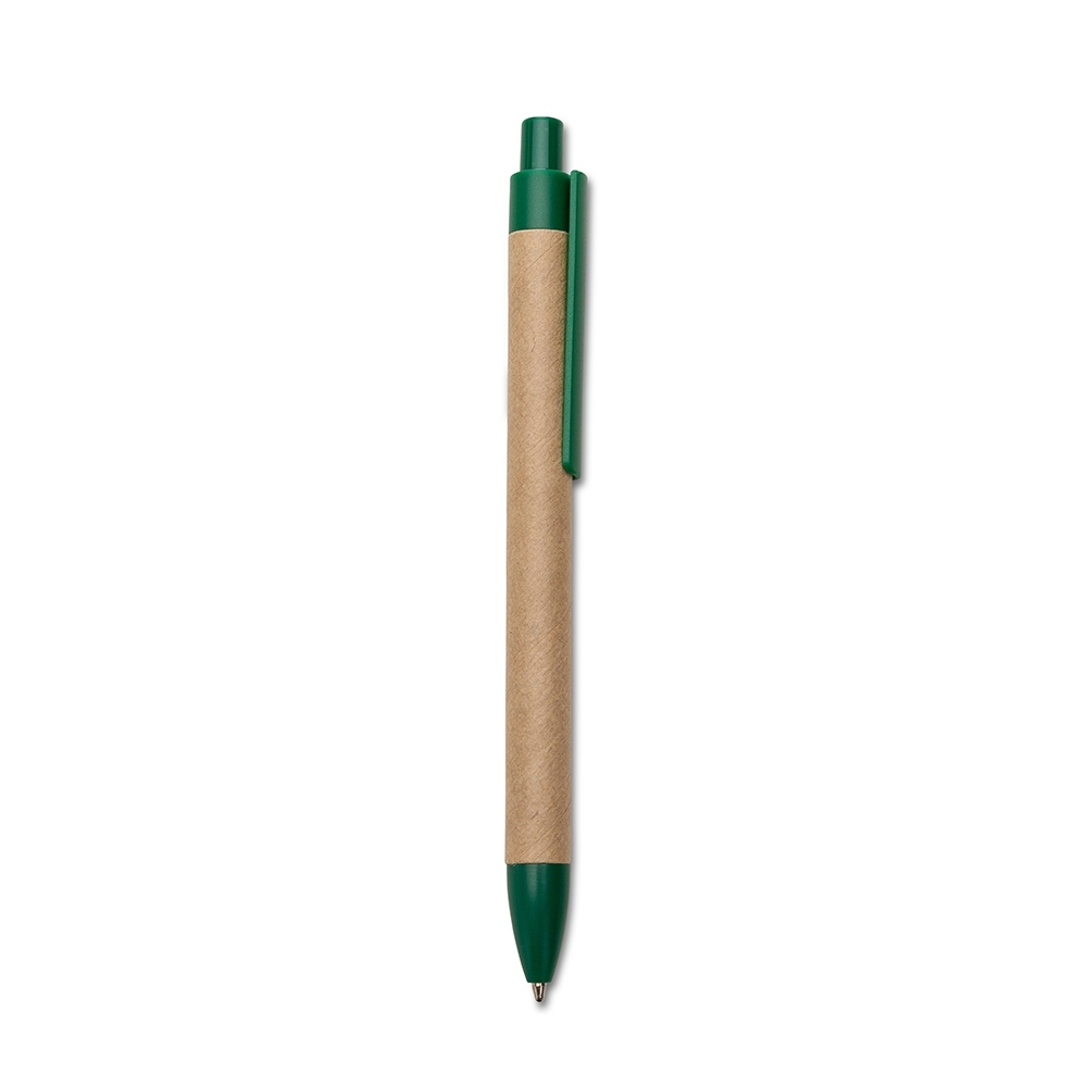 Caneta eco. com detalhe plástico personalizada com a logo da empresa, na cor verde