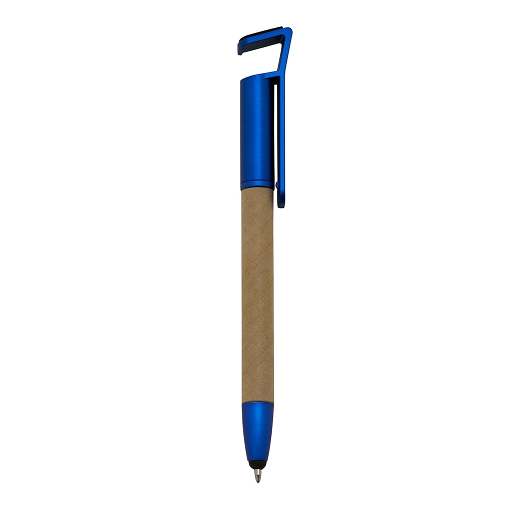 Caneta ecológica base touch para celular personalizada com a logo da empresa, na cor azul