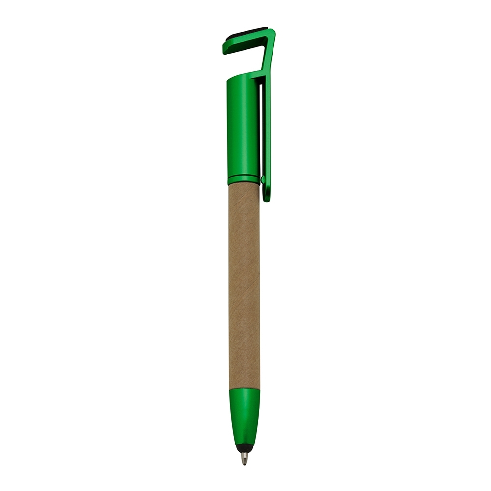 Caneta ecológica base touch para celular personalizada com a logo da empresa, na cor verde