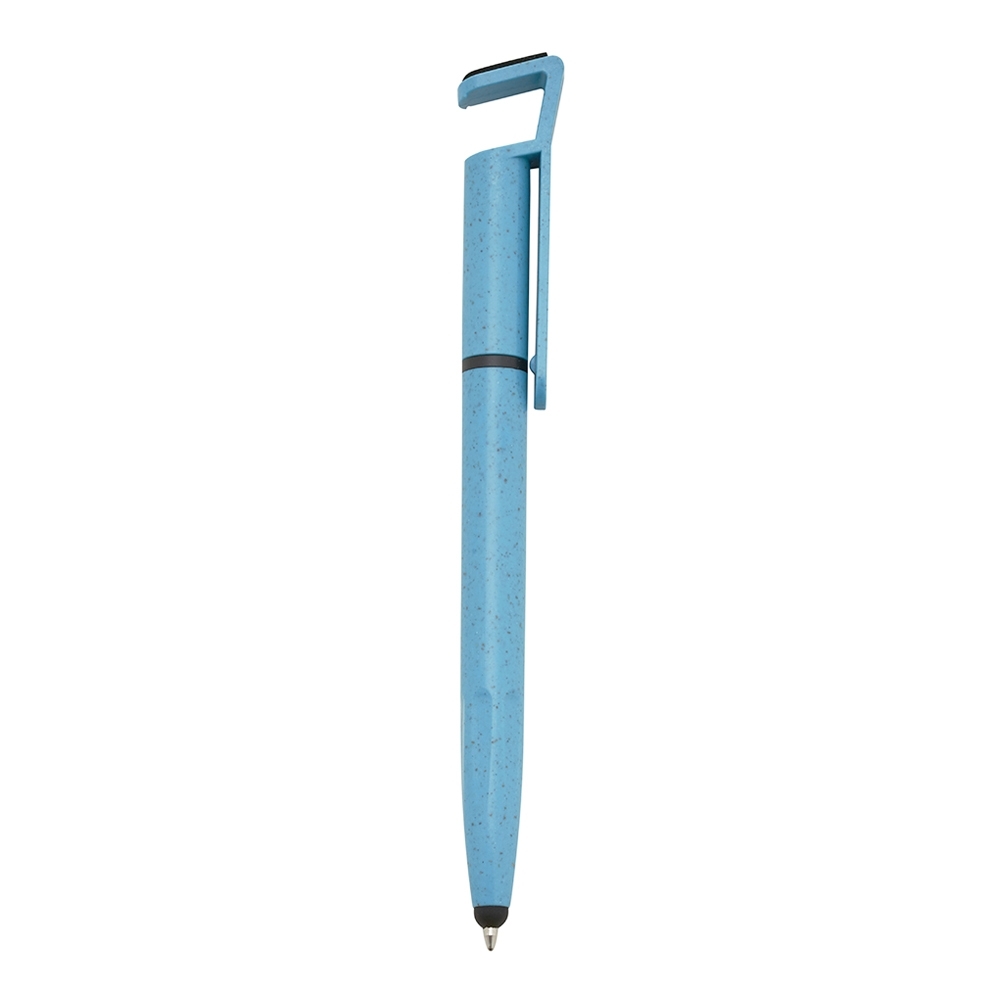 Caneta de fibra de bambu touch na cor Azul claro, personalizada com a logo da empresa