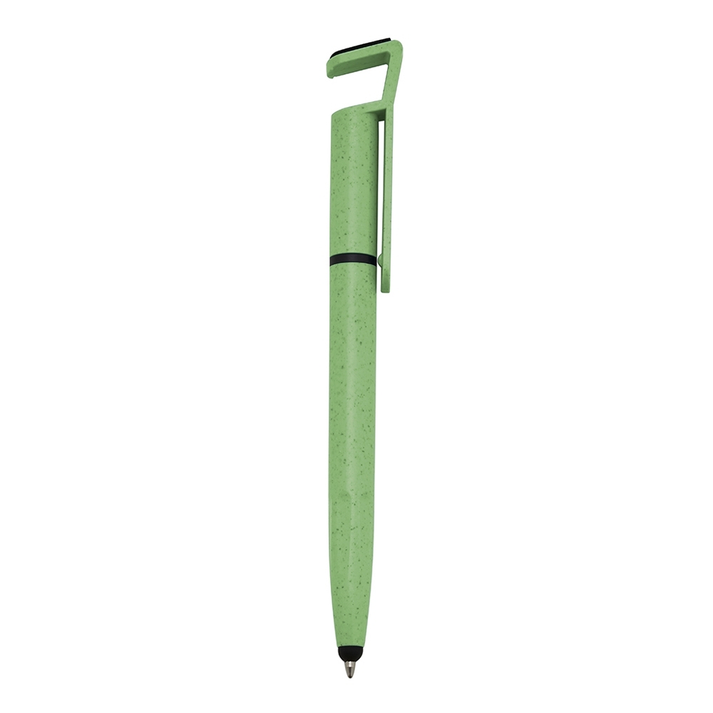 Caneta de fibra de bambu touch personalizada com a logo da empresa, na cor verde