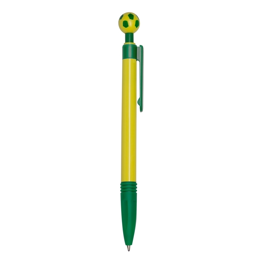 Caneta plástica bola personalizada com a logo da empresa, na cor amarelo / verde