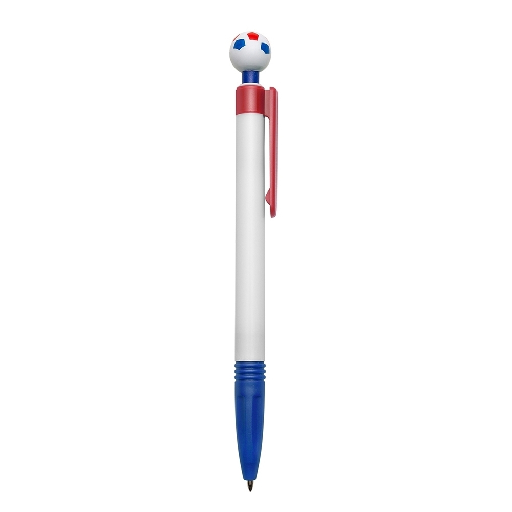 Caneta plástica bola na cor Azul / Vermelho, personalizada com a logo da empresa
